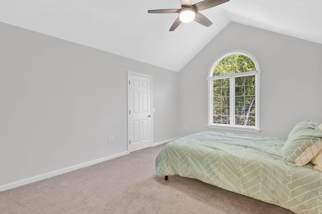 20 Ericka Cir, East Longmeadow, MA 01028 - bedroom with carpet flooring, vaulted ceiling, baseboards, and ceiling fan