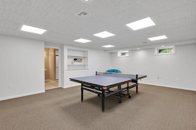 20 Ericka Cir, East Longmeadow, MA 01028 - game room featuring carpet flooring, a paneled ceiling, plenty of natural light, and baseboards