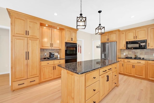 20 Ericka Cir, East Longmeadow, MA 01028 - kitchen featuring black appliances, light brown cabinetry, light wood-type flooring, and recessed lighting
