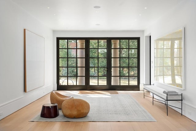 55 Fayerweather St, Cambridge, MA 02138 - doorway to outside with wood finished floors and recessed lighting