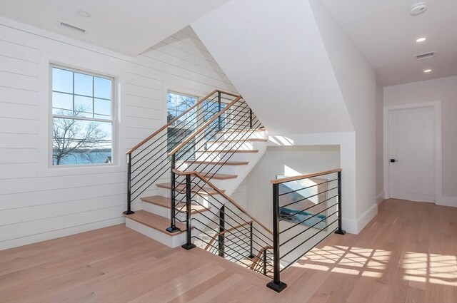 25 W Ave, Marion, MA 02738 - stairway featuring baseboards, recessed lighting, wood finished floors, and visible vents