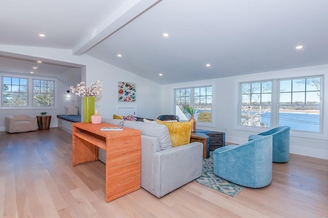 25 W Ave, Marion, MA 02738 - living room with plenty of natural light, lofted ceiling with beams, and light wood-style floors