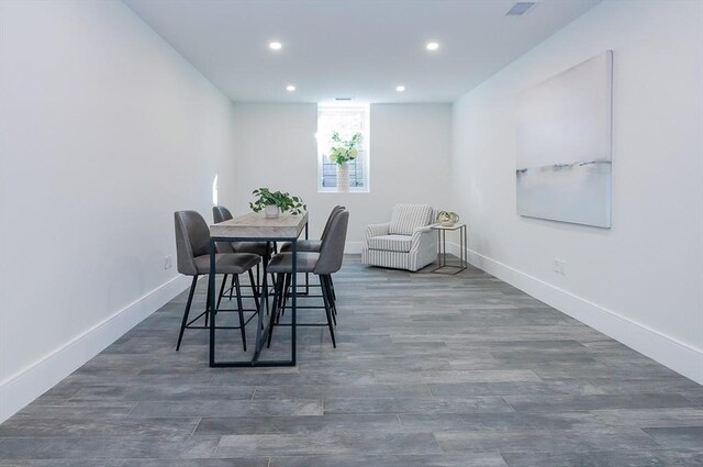 25 W Ave, Marion, MA 02738 - dining area with baseboards, recessed lighting, wood finished floors, and visible vents