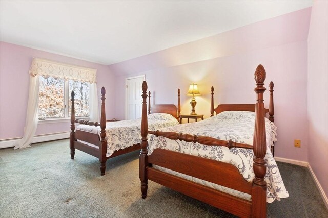 carpeted bedroom with vaulted ceiling