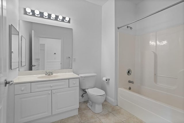 full bathroom featuring tile patterned flooring, vanity, toilet, and shower / bathing tub combination