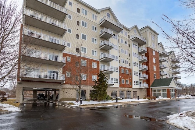 view of snow covered property