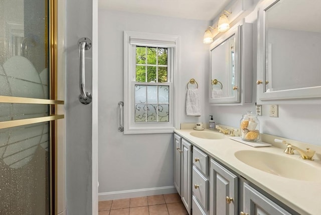 97 Connecticut Ave, Springfield, MA 01104 - bathroom featuring double vanity, tile patterned floors, and an enclosed shower