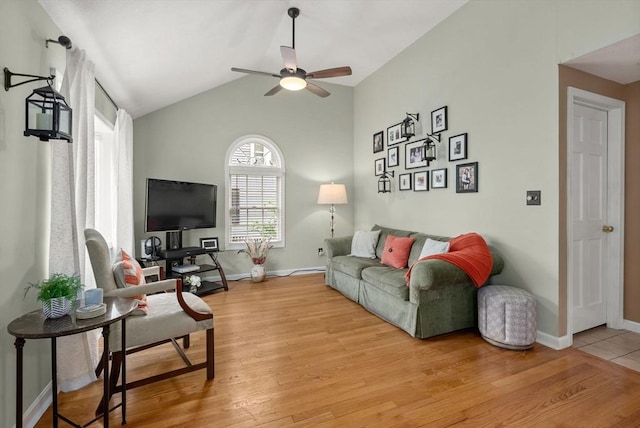 97 Connecticut Ave, Springfield, MA 01104 - living area featuring a ceiling fan, light wood-type flooring, and vaulted ceiling