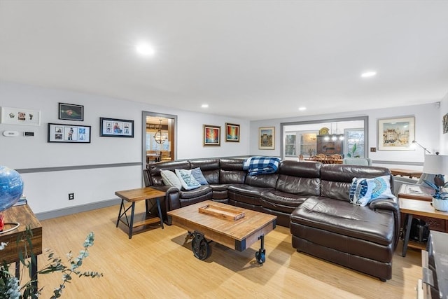 285 Still River Rd, Bolton, MA 01740 - living room featuring light wood-type flooring and recessed lighting