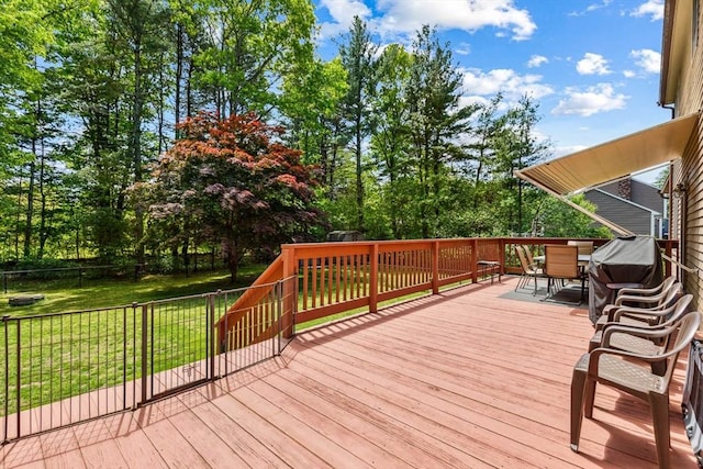 2 Strawstone Ln, Norton, MA 02766 - wooden deck featuring outdoor dining area and view of wooded area