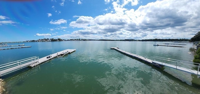 view of dock with a water view