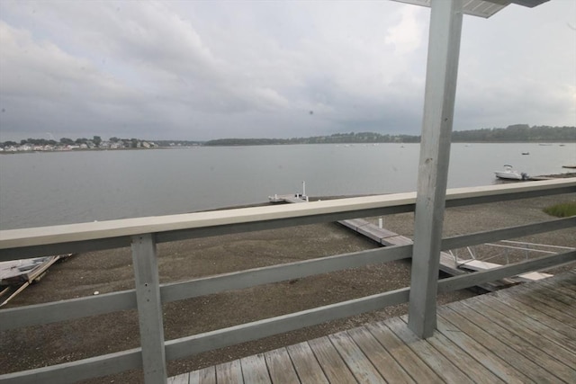 view of dock with a water view