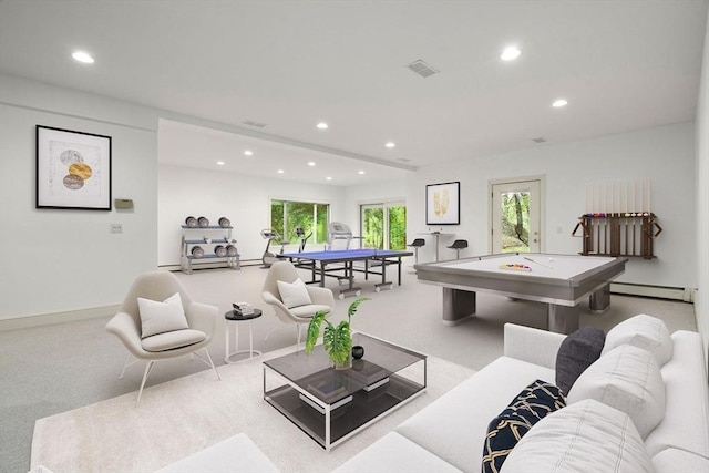 204 Allandale Rd Unit A, Boston, MA 02467 - rec room featuring recessed lighting, a baseboard heating unit, carpet, and baseboards
