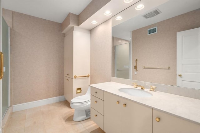 204 Allandale Rd Unit A, Boston, MA 02467 - bathroom with vanity, toilet, a stall shower, baseboards, and recessed lighting