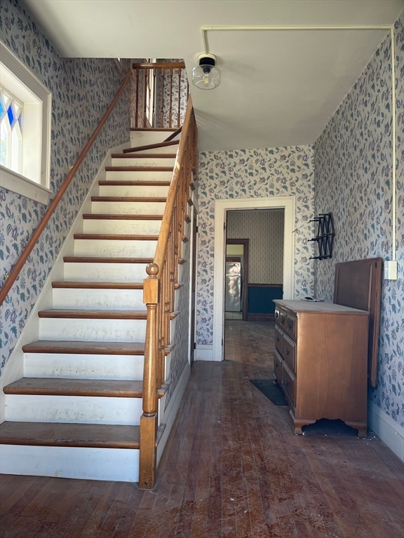 stairway with wood-type flooring