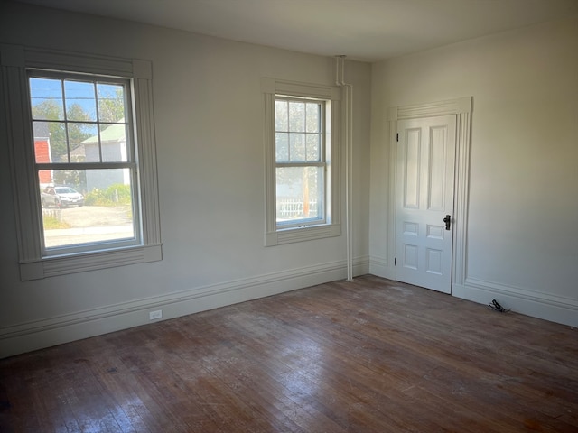 empty room featuring plenty of natural light and dark wood-type flooring