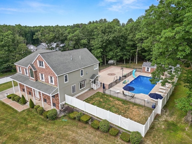 2 Dana Dr, Groveland, MA 01834 - view from above of property featuring a pool and a forest