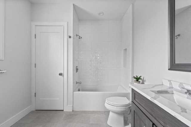 full bathroom featuring baseboards, toilet, tile patterned flooring, tub / shower combination, and vanity