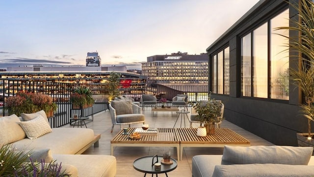 100 Lincoln St Unit 303, Boston, MA 02135 - balcony featuring an outdoor living space and a view of city