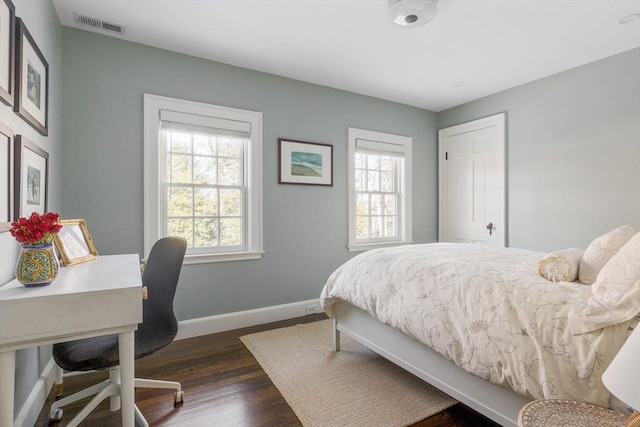 115 Rutledge, Belmont, MA 02478 - bedroom featuring baseboards, dark wood-style floors, and a desk