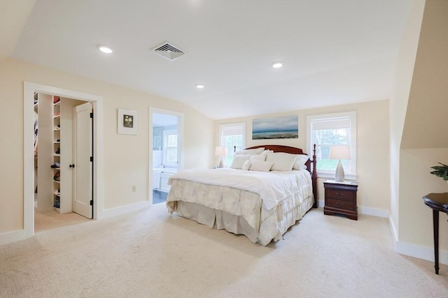 185 Read St, Seekonk, MA 02771 - carpeted bedroom with a walk in closet, baseboards, connected bathroom, lofted ceiling, and recessed lighting