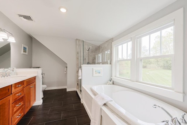 185 Read St, Seekonk, MA 02771 - bathroom with plenty of natural light, a stall shower, vanity, a bath, and recessed lighting
