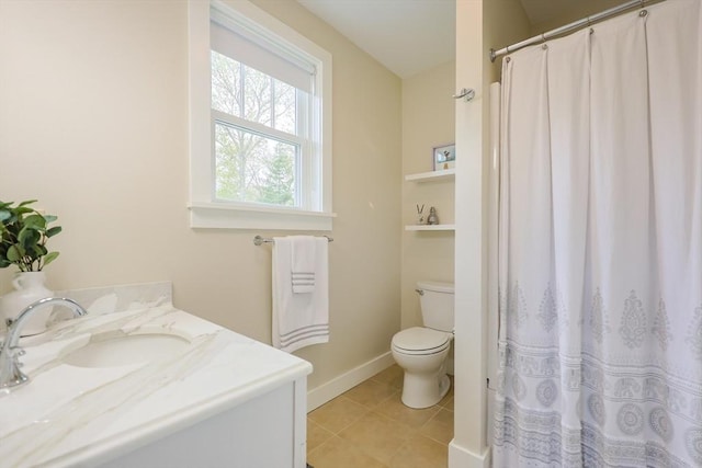 185 Read St, Seekonk, MA 02771 - full bath featuring toilet, baseboards, curtained shower, vanity, and tile patterned flooring