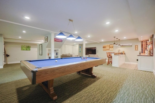 185 Read St, Seekonk, MA 02771 - playroom with wet bar, light carpet, pool table, recessed lighting, and baseboards