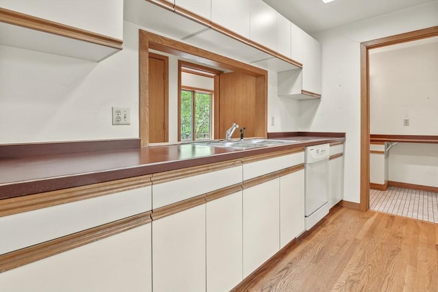 4 Fiske Mill Rd, Upton, MA 01568 - kitchen featuring a sink, white dishwasher, white cabinetry, and light wood finished floors