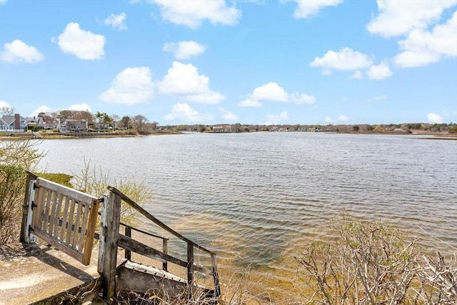 view of dock with a water view