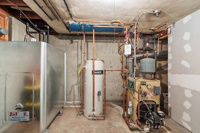 utility room with a heating unit and water heater