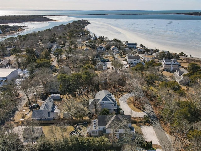 aerial view featuring a beach view and a water view