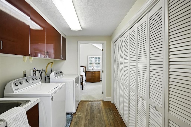 37 Eastview Rd, Hopkinton, MA 01748 - washroom with cabinet space, independent washer and dryer, a textured ceiling, and dark wood finished floors