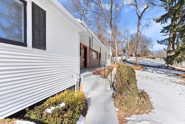 view of snow covered exterior