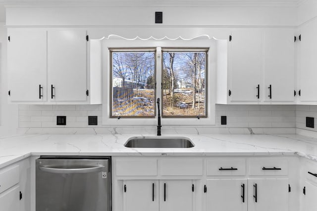 kitchen featuring white cabinetry, sink, and stainless steel dishwasher