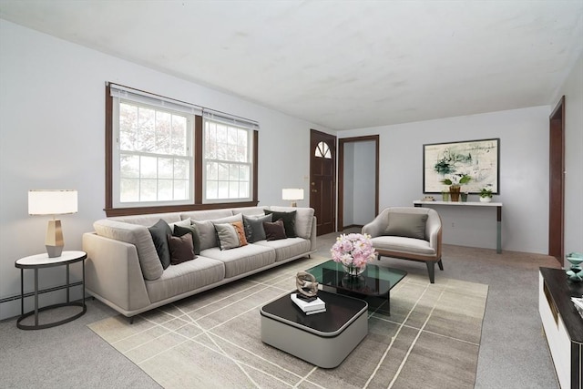 living room featuring light colored carpet