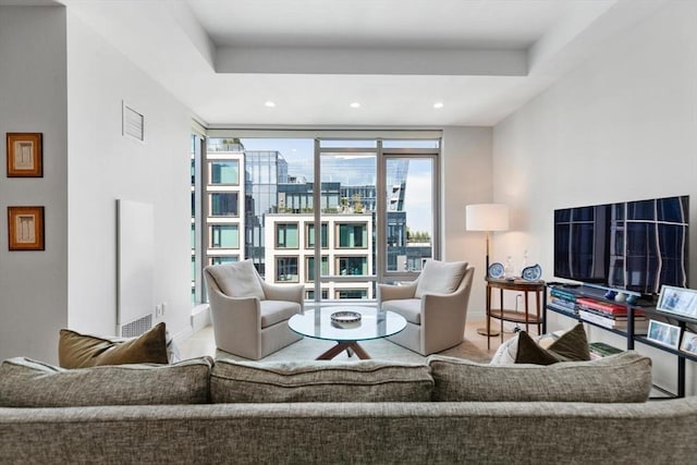 135 Seaport Blvd Unit 1901, Boston, MA 02210 - living room featuring a wall of windows and recessed lighting
