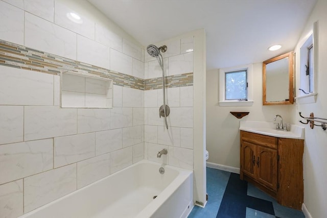 44 Huntington Ave, Sharon, MA 02067 - bathroom featuring toilet, bathing tub / shower combination, vanity, and baseboards