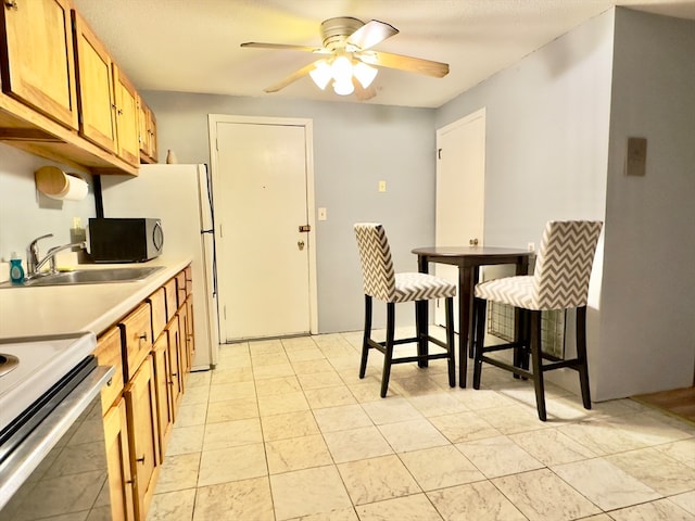 kitchen featuring ceiling fan and sink