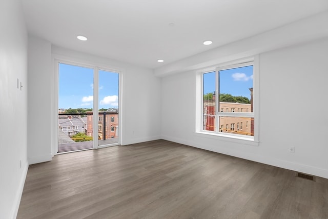 unfurnished room featuring a wealth of natural light and hardwood / wood-style flooring