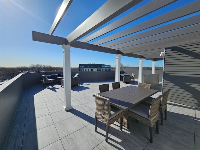 view of patio featuring an outdoor hangout area and a pergola