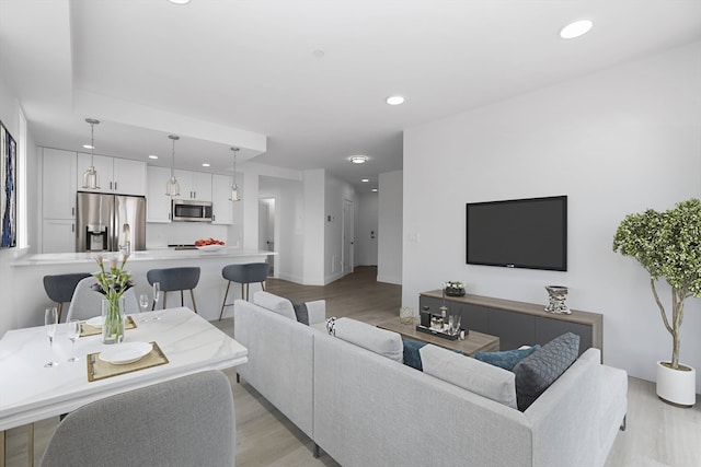 living room featuring light wood-type flooring