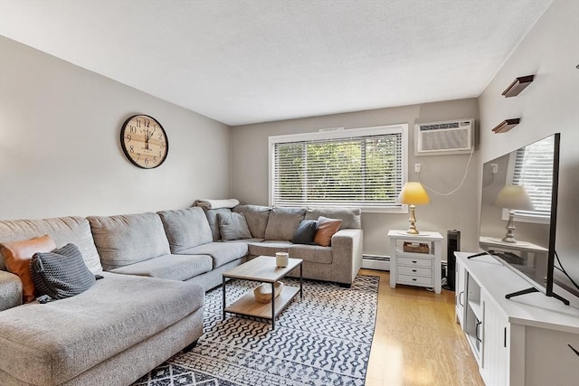45 Macy St Unit B-205, Amesbury, MA 01913 - living room featuring an AC wall unit, light wood finished floors, and baseboard heating