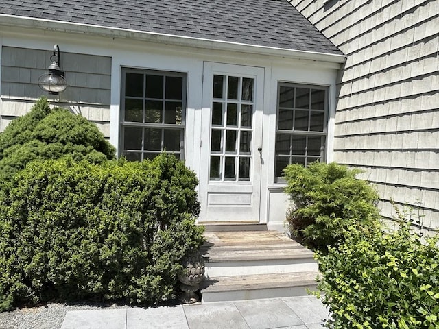 53 Washington St, Topsfield, MA 01983 - view of exterior entry featuring a shingled roof