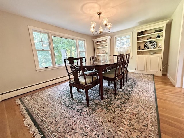 53 Washington St, Topsfield, MA 01983 - dining area with baseboard heating, a chandelier, and wood finished floors