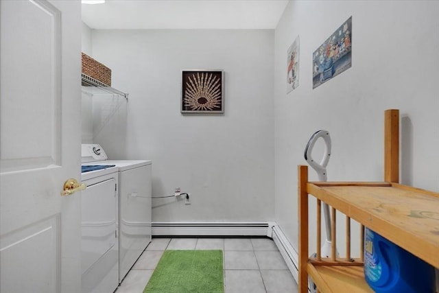 290 Mendell Rd, Rochester, MA 02770 - laundry room with a baseboard radiator, washer and clothes dryer, and light tile patterned floors
