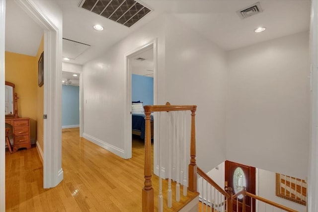 290 Mendell Rd, Rochester, MA 02770 - corridor featuring an upstairs landing, light wood finished floors, attic access, and recessed lighting