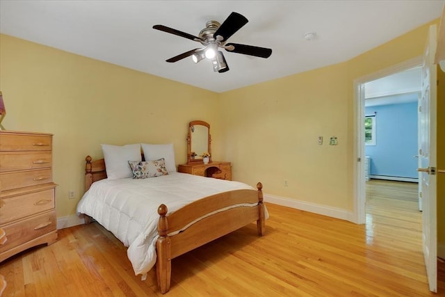 290 Mendell Rd, Rochester, MA 02770 - bedroom with light wood finished floors, a baseboard radiator, and ceiling fan