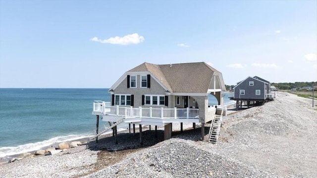 14 Stanton Ln, Scituate, MA 02066 - view of front of home featuring a water view and stairs