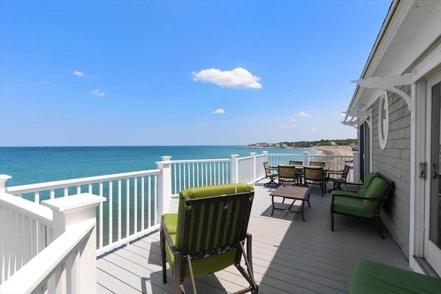 14 Stanton Ln, Scituate, MA 02066 - wooden deck featuring a water view and outdoor dining space